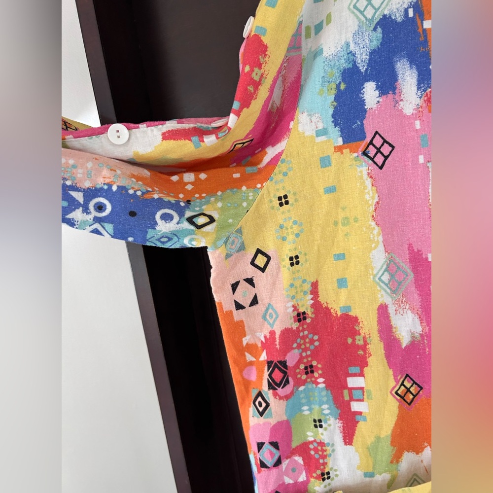 À LA CARTE Colorful Linen Abstract Print Tunic Top Boho Lagenlook Art to Wear XL - Picture 3 of 16